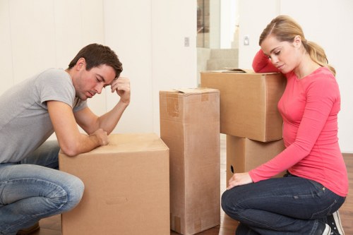 Boxes and furniture arranged in a newly moved-into South Tottenham home
